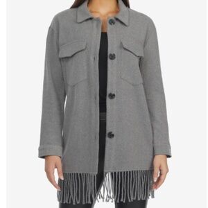 Laundry by Shelli Segal Gray Fringe Shacket Jacket, Large